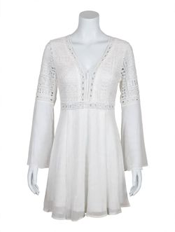 White Lace Bodice Bell Sleeve Mini Dress