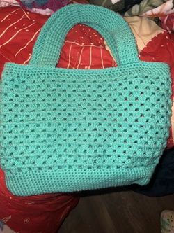 Turquoise crochet tote bag