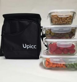 New! Upicc Airtight Snap Locking Lids Stain Proof Glass Food Containers In an Insulated Lunch Bag