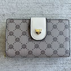 Japanese Wallet with Cat Charm – Beige & Cream – 6 inches – New (No Tags)