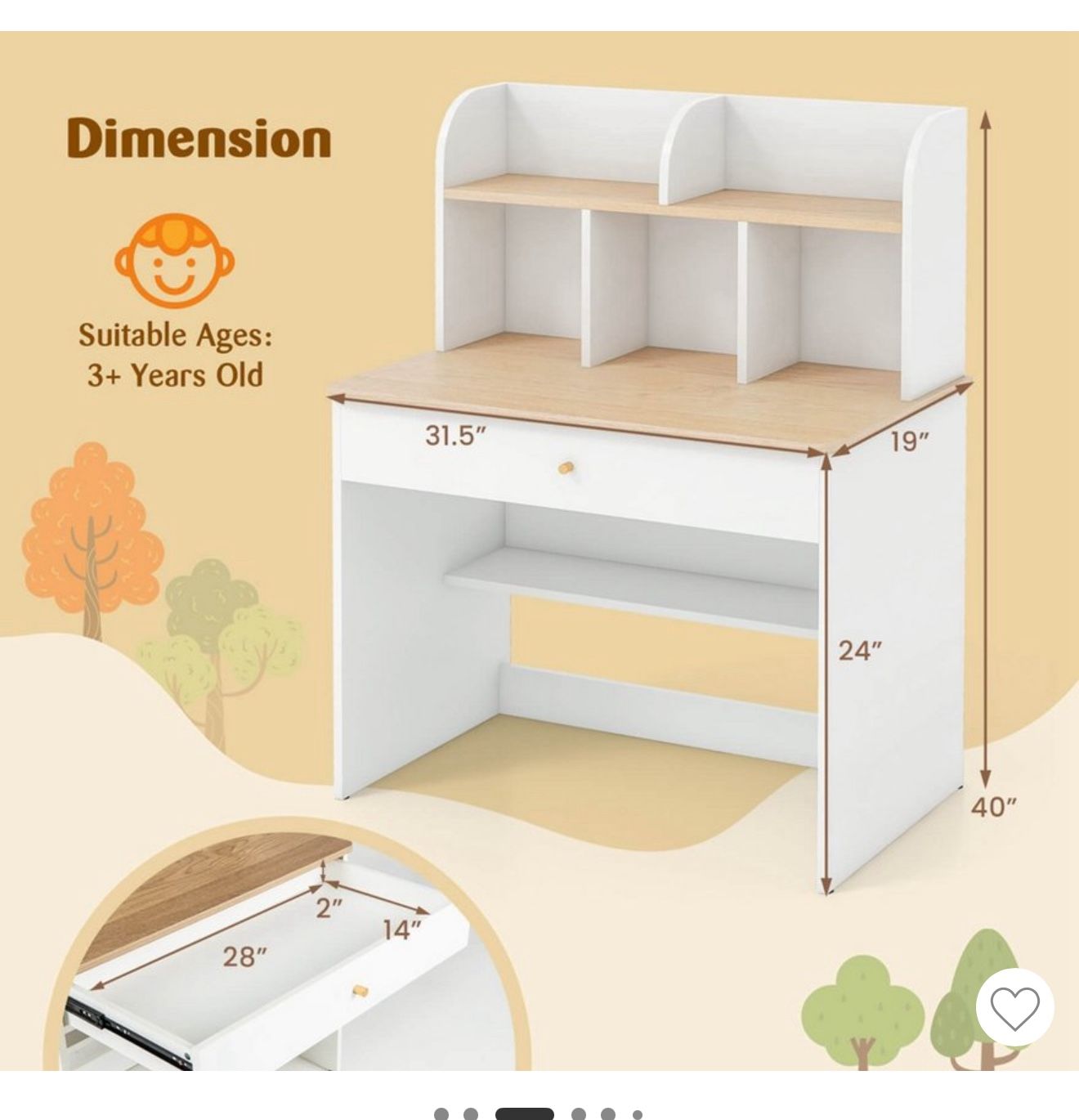 Castaway Kids Wooden Study Desk For Children With Drawer And Shelf