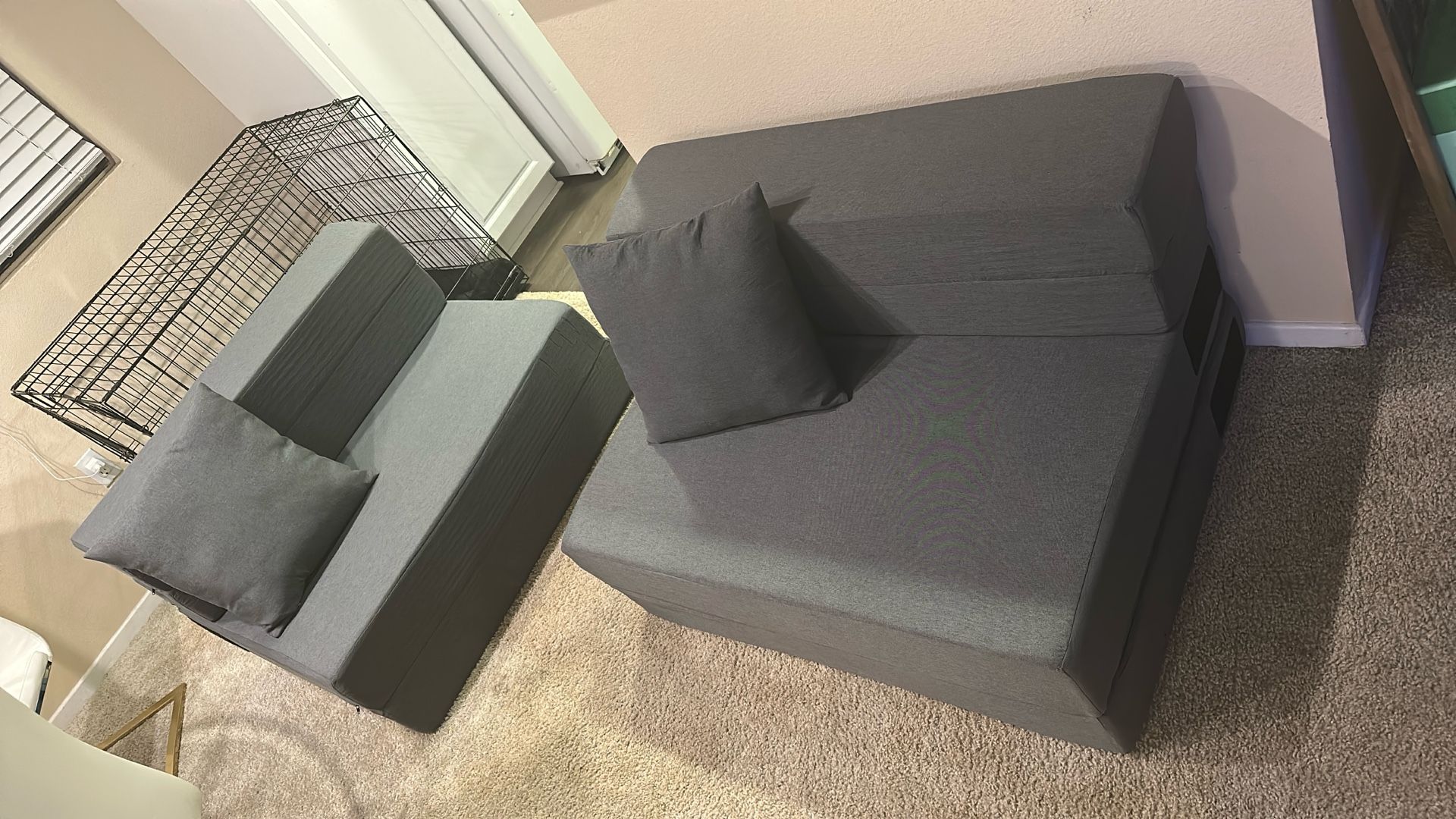 2 Folding Futon Sofa Beds w/ Pillows – Like New! (Dark Grey) 