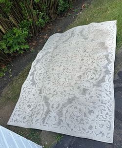 Large Gray and Cream Damask Area Rug