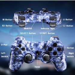 Wireless Controller for PS3, Upgraded 360° Joystick, 6-Axis High Performance Motion Sense, Dual Vibration, 450mAh Battery with Charging Cable, Compati