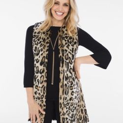 Chicos size 0 small faux fur vest leopard print