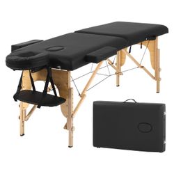 Massage Table 2 Fold Portable Massage Table Spa Bed Massage Bed Height Adjustable Salon Tattoo Bed Lightweight Spa Table with Carry Case,Black