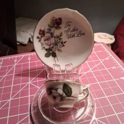 VINTAGE CERAMIC TEA CUP AND SAUCER SET TO MOTHER WITH LOVE, JAPAN 