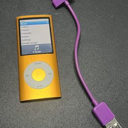 Apple iPod Nano 4th Gen A1285 Orange 8GB MP3 Player + Pink USB Cable