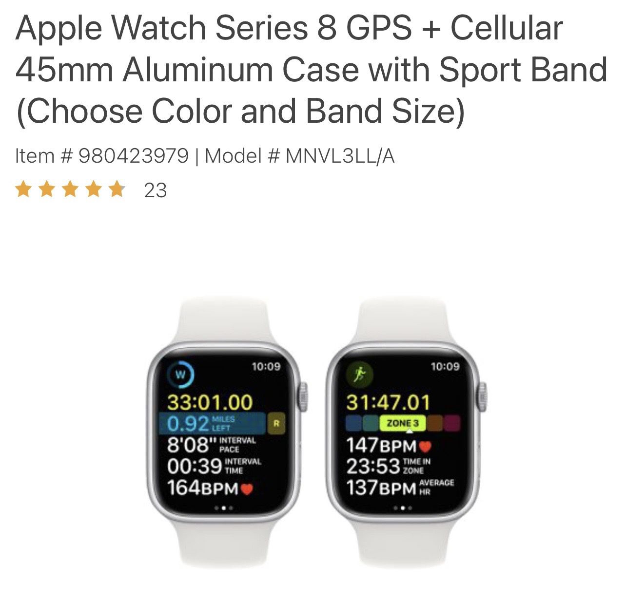 Apple Watch Series 8 GPS + Cellular 45mm Stainless Steel Case with Sport  Band (Choose Color and Band Size) - Sam's Club