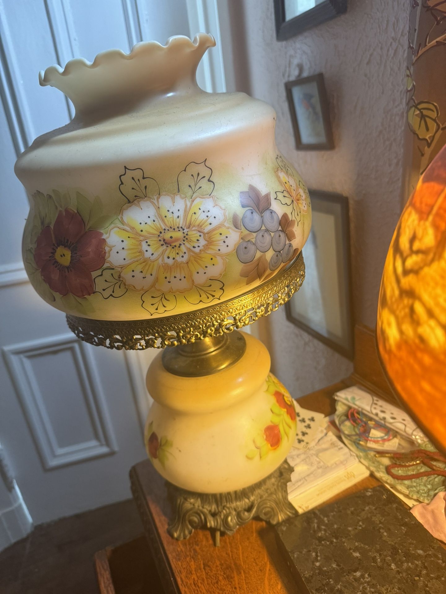 Pair of Antique Milk Colored Lamps