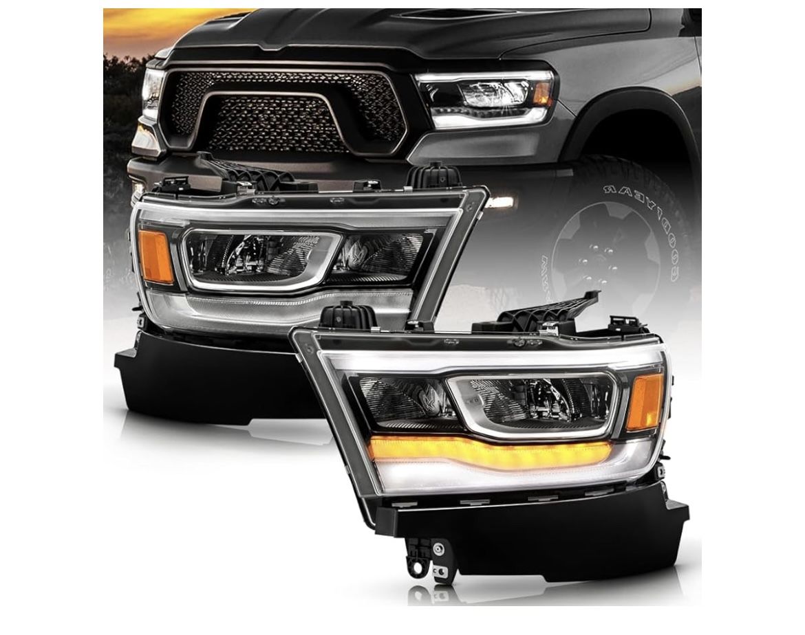 2019 - 2024 RAM 1500 Chrome Interior LED Reflector w/DRL Headlights Headlamps Left+Right