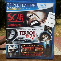 Triple Horror Feature Scar Unrated Director's Cut Terror Trap and Midnight Movie Blu-ray Brand New