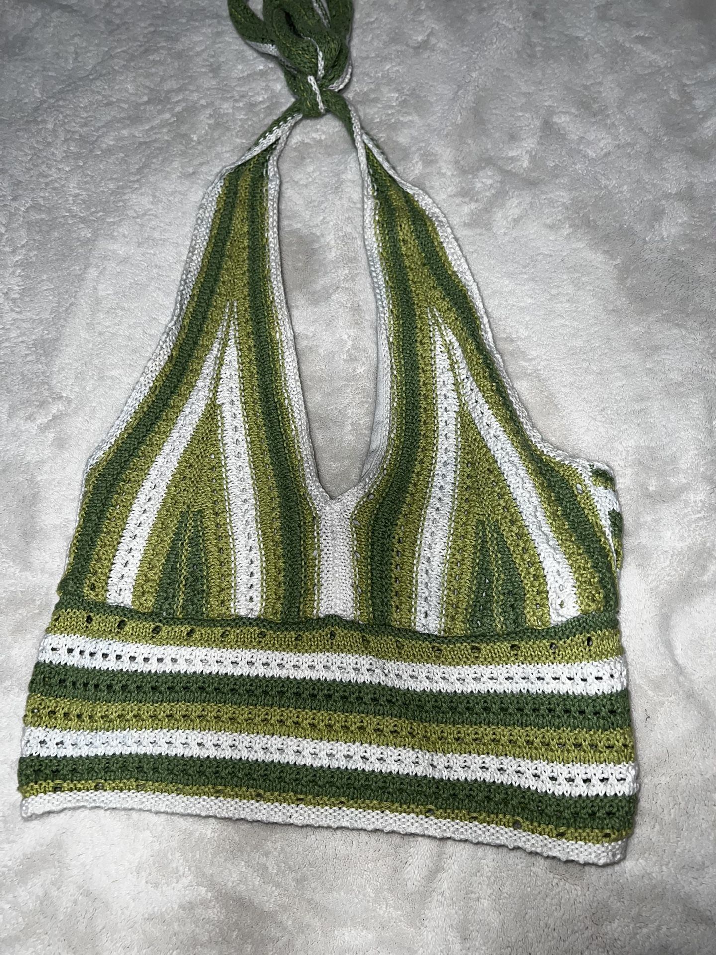 Green And White Crochet Top