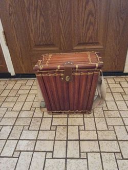 Vintage Bamboo Picnic Basket with Shoulder Strap