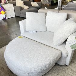 White Accent Fabric chair With Storage Ottoman