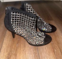 Alex Marie Black Rhinestone Cage Heel Booties