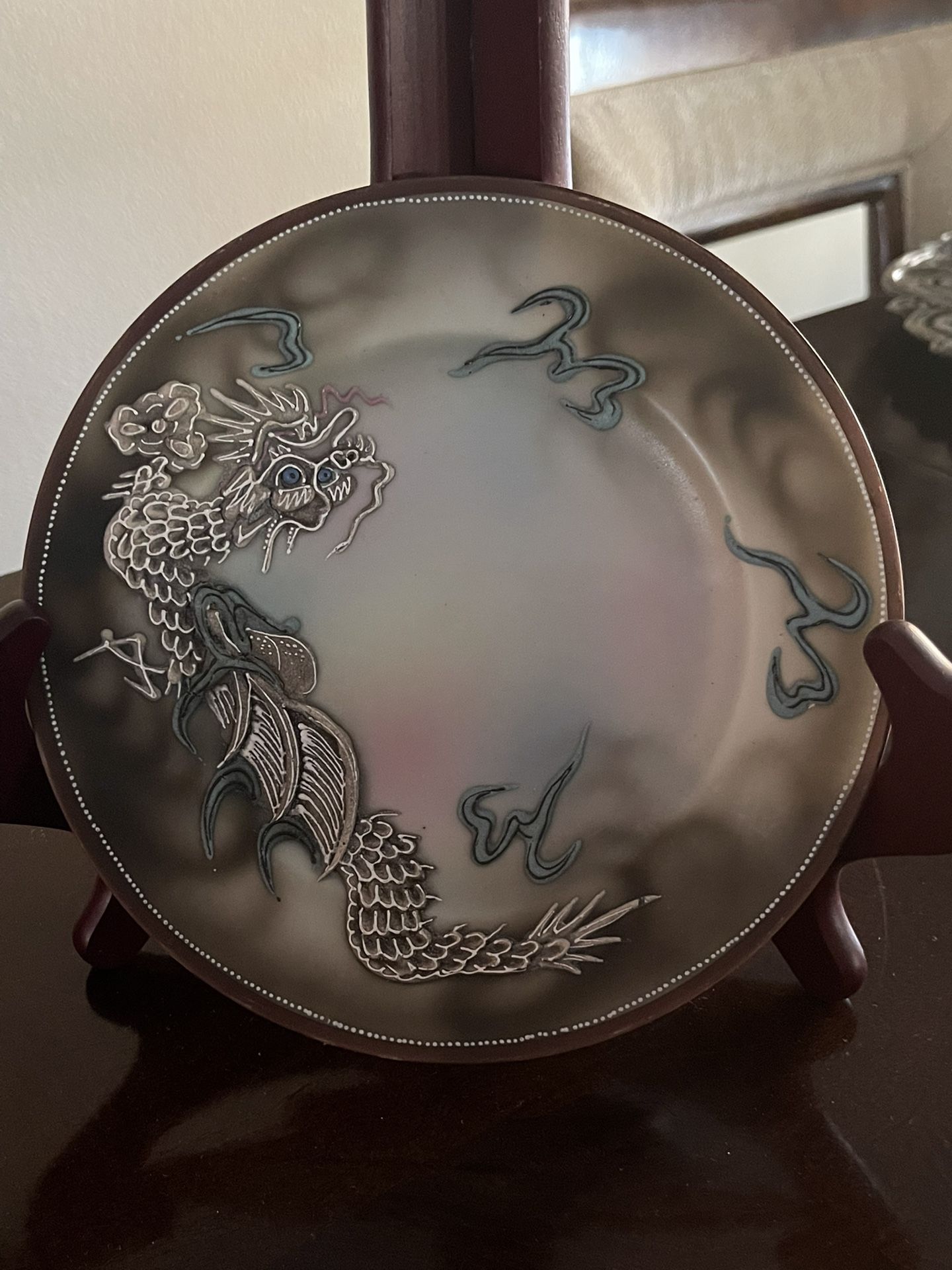 Antique Nippon Made In Japan Moriage Dragonware Bread Plate 7”
