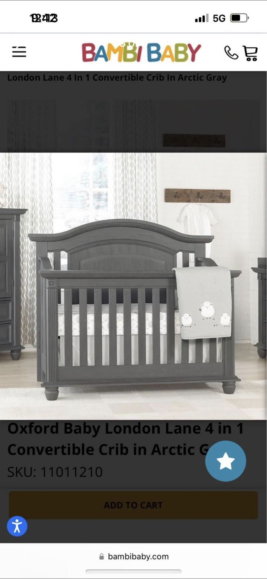 Oxford Baby London Lane 4 in 1 Convertible Crib in Arctic Gray