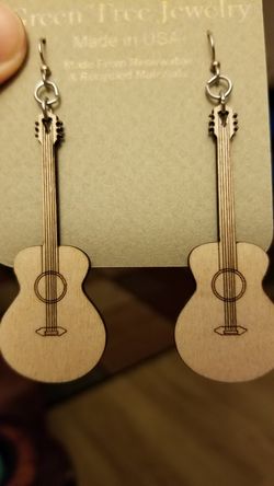 Green Tree wooden acoustic guitar earrings!