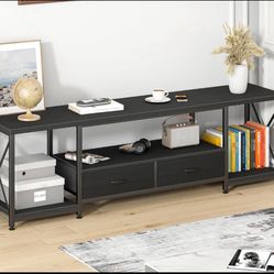 Gyiiyou 63” TV Stand With Fabric Drawers & Open Storage Shelves For 65”, 70” & 75” TVs, Black