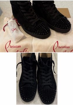 40 1/2 Original Christian Louboutin Black Suede Spike Toe High Top