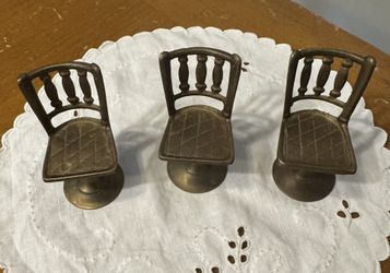 3 Vintage Miniature Brass Pedestal Chair