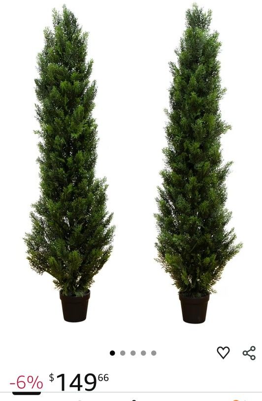 Two 5 Foot Outdoor Artificial Cedar Topiary Trees Potted Plants Two Peace Construction