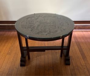 Beautiful Chinese Hardwood and Glass Tilt Top Tea Table - 24x20 ½”