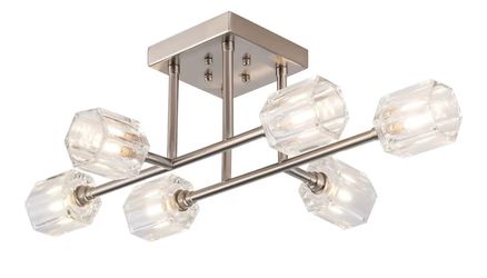 Modern 6-lamp Chrome-Plated Satellite Chandelier with Crystal Accents, Suitable for Dining Rooms, Kitchens, and bedrooms.