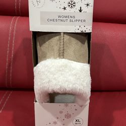 Women Chestnut Slipper Fur Shoe Size XL 10-11 - Festive Voice Collection NEW
