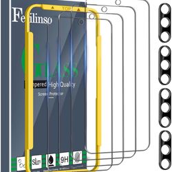 Ferilinso 4 Pack Screen Protector for Samsung Galaxy S24 with 4 Pack Tempered Glass Camera Lens Protector Phone Case Friendly Accessories Protector de