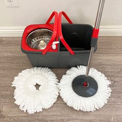 BRAND NEW $20 Spin Mop Bucket Floor Cleaning Set Includes 2pc Microfiber Replacements