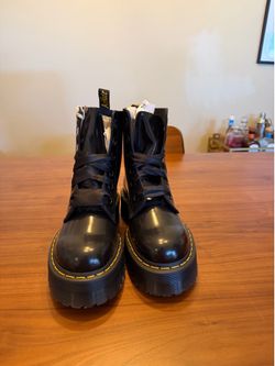 Brand new, never worn, patent leather Doctor Martin boots