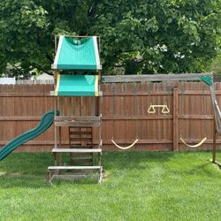 Swing Set With Lookout, Slide & Picnic Bench