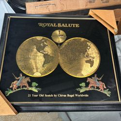 Chivas Regal Royal Salute Clock Mirror With Globe 23”x27” rare