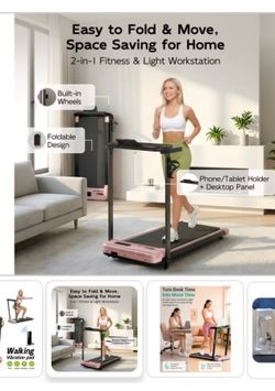 NEW Pink TKW Walking Pad Treadmill With Incline, 3 In 1 Under Desk Walking Pad, 200lbs