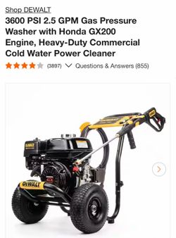 3600 PSI DEWALT DXPW3(contact info removed) PSI 2.5 GPM HONDA GX200 Gas Cold Water Pressure Washer