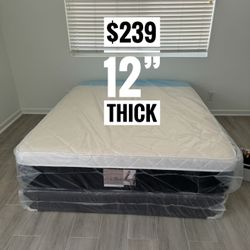 NEW Mattress Queen Size Plush Pillowtop With Box Spring // Offer  🚚