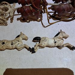 Vintage Cast Iron White Mail Horses