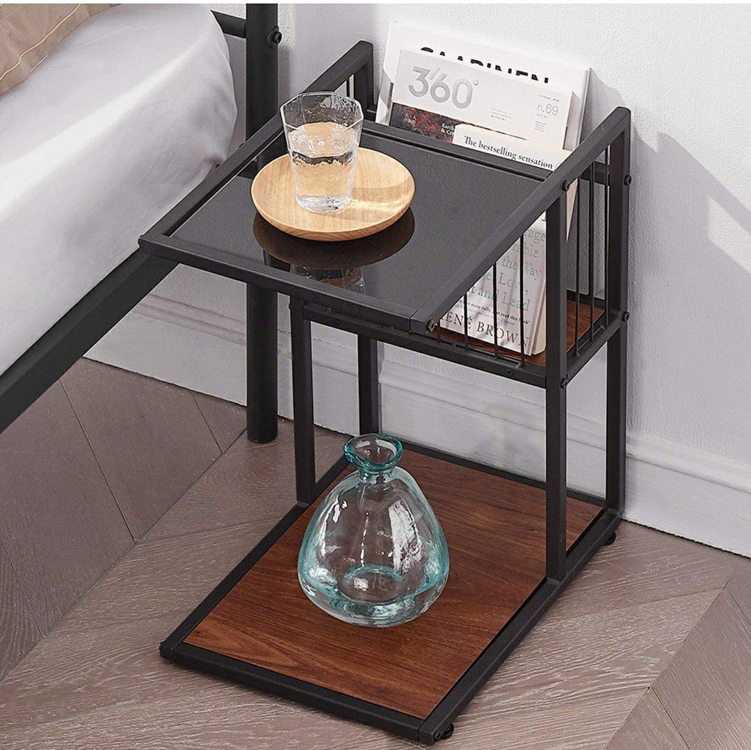 2 Tier End Table Nightstand Table with Magazine Rack