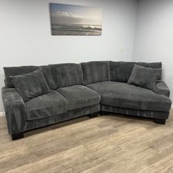 Delivery Included Gray 2pc Corduroy Sectional with Cuddler 