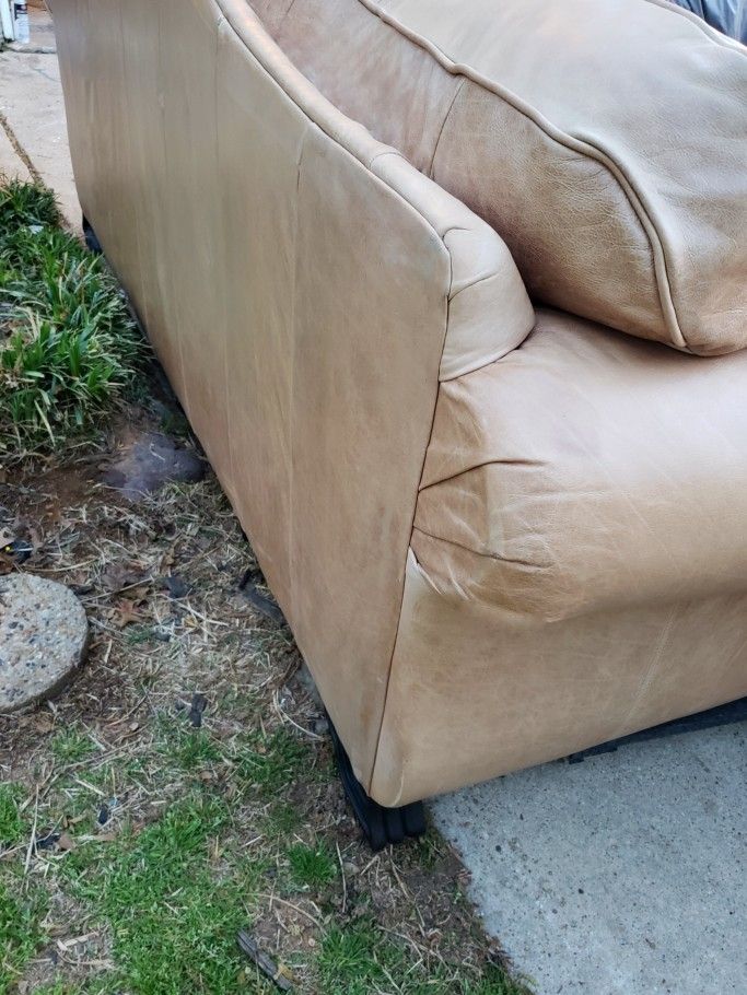Flexsteel Couch w/ Chair & Ottoman Beige Leather Lifetime Structural Warranty