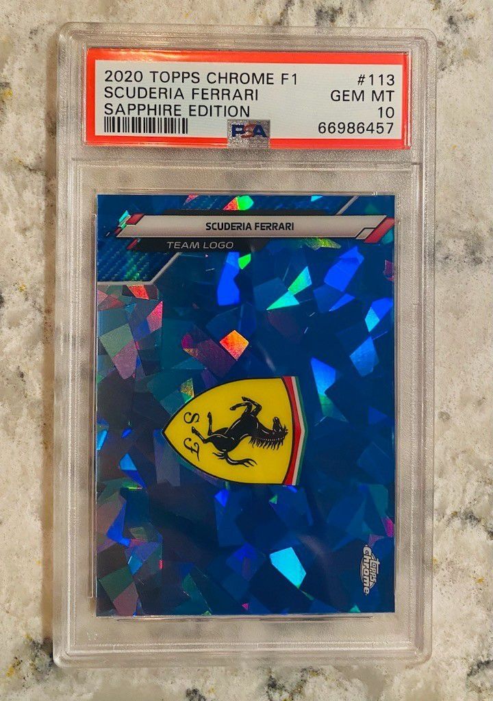 Ferrari Team Logo 2020 Topps Chrome F1 Scuderia Sapphire PSA 10 #113