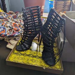 Black Cage Booties Size 8