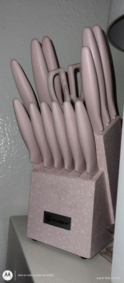PINK Katisun Knife Set with Block and utensil holder