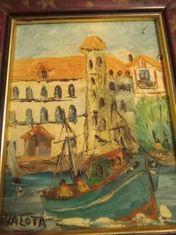 Antique Original Acrylic Painting KALOTA Framed