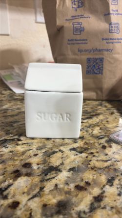 White Ceramic Sugar Canister with Lid