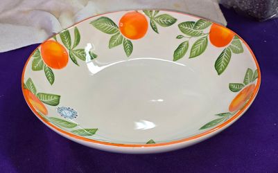 PAPART SERAMIK Orange Serving Bowl 12in Handpainted in Turkey Dishwasher, Microwave Safe A93Z300