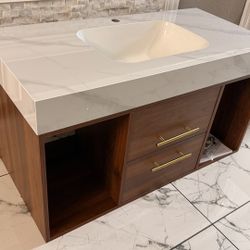 39.4" Floating Bathroom Vanity With Ceramic Sink & Soft-close Drawers, Wall-mounted Storage