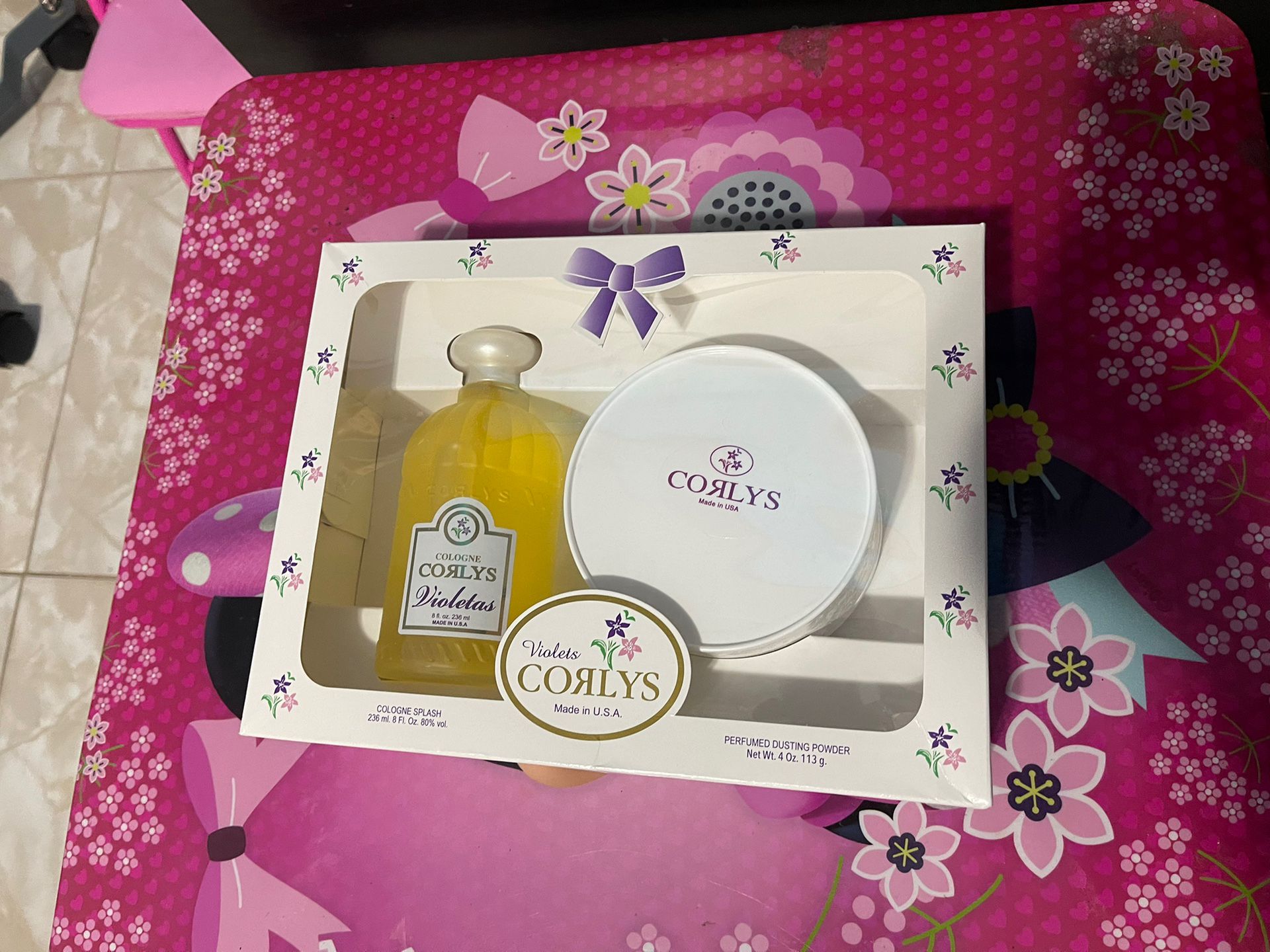 Corlys Violetas Cologne Splash Glass Bottle 8 oz & Dusting Powder 3 oz Gift Set